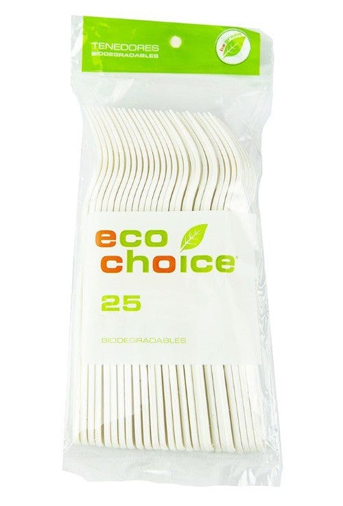 Tenedor Biodegradable Eco Choice Jumbo Blanco Pt. C/25 Pz.