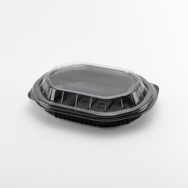 Contenedor plástico en poliestireno Inix con base negra lisa y tapa alta ideal para comidas calientes
