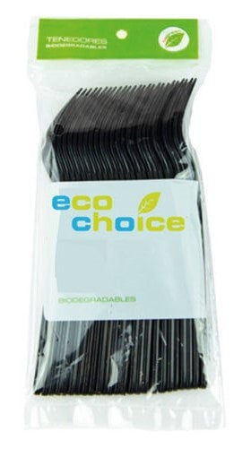 Tenedor Biodegradable Eco Choice Jumbo Negro Pt. C/25 Pz.